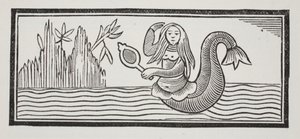 Uma sereia, que indica a destruição aos navegantes, ilustração de Chap-books do século XVIII por John Ashton, pub. 1882 de English School
