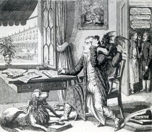 Um poeta nobre - arranhando suas idéias, publicado por J. Johnston, 1823 de English School
