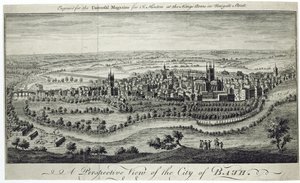 Uma vista em perspectiva da cidade de Bath, gravada para a revista Universal, c.1750 de English School
