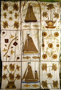 Uma cama acolchoada para barcas e flores (lã sobre algodão) de English School