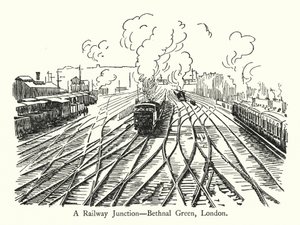 A Railway Junction, Bethnal Green, Londres (litho) de English School