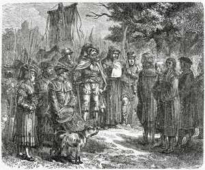 Um cavaleiro ladrão exigindo tributo, 1882 de English School