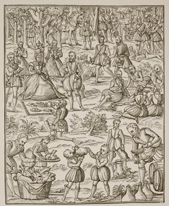 Piquenique Real, prato da Noble Art of Venerie e Hunting de George Turberville, 1575 (foto sépia) de English School