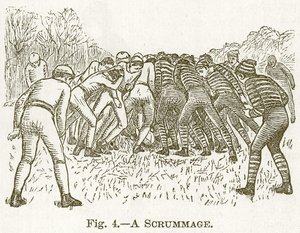Um Scrummage, ilustração para o livro de Cassells dos esportes e dos passatempos, c.1890 de English School