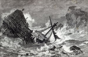 Uma tempestade de setembro de 1588, de "Leisure Hour", 1888 de English School
