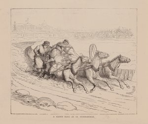 Uma corrida de trenós em São Petersburgo (gravura) de English School