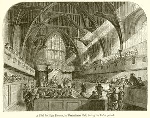 Um julgamento por High Treason, no Westminster Hall, durante o período Tudor de English School