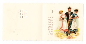 Um cartão vitoriano de um cavalheiro com duas empregadas, por volta de 1880 de English School