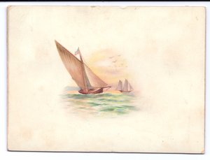 Um cartão de Ano Novo vitoriano com iates navegando ao luar, por volta de 1895 de English School