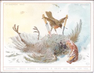Um calendário vitoriano das estações do ano representando um casal de idosos em traje medieval a caminhar na neve e um jovem casal também em traje medieval a desfrutar de um dia de primavera, c.1879 (litografia a cores) de English School