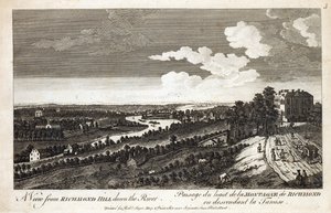 Uma vista de Richmond Hill descendo o rio, imprimida para Robert Sayer Map e Printseller, Fleet Street de English School