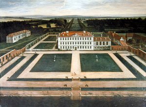 A View of Capesthorne Hall, Cheshire, c.1730 (óleo sobre tela) de English School