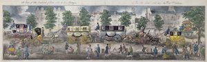 Uma vista das avenidas de Paris com as novas carruagens, 1828 (gravura a cores) de English School
