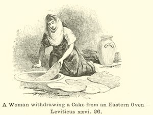 Uma mulher retirando um bolo de um forno oriental, Levítico, xxvi, 26 de English School