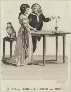 Um menino e uma menina com uma vela e uma mariposa de English School