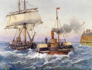 Um brigue sendo rebocado para o porto (lito colorido) de English School
