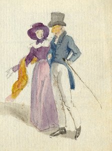 Um casal passeando, c.1825 (wc no papel) de English School