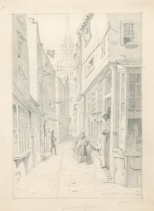 Um tribunal ou passagem perto da Igreja St Martins, Londres, julho de 1828 de English School