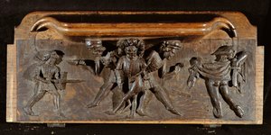 Um misericordioso danificado representando três homens lutando com adagas e espadas, New College Chapel, Oxford, final do século XIV (madeira)