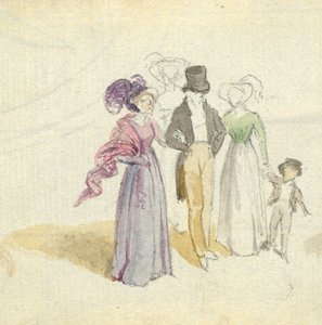 Uma família passeando, c.1825 (wc no papel) de English School