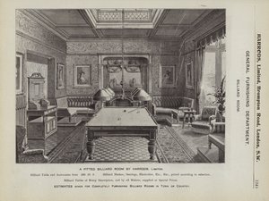 Uma sala de bilhar equipada de Harrods (litho) de English School