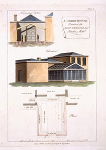 Uma estufa com detalhes góticos anexado a uma casa de estilo neoclássico para Richard Dickinson Esq em Hendon, Middlesex, 1806 de English School