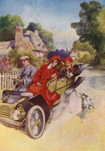 Um alegre passeio de automóvel (litografia a cores) de English School