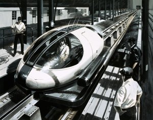 Um veículo de teste maglev no Japão de English School