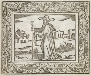 Um homem segurando um cajado e um crucifixo, ilustração de 