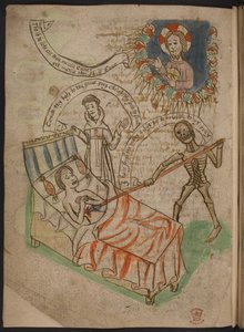 Um homem no seu leito de morte, de A Carthusian miscellany of poems, chronicles, and treatises in Northern English, including an epitome or summary of Mandeville