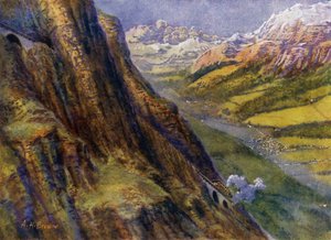 Uma ferrovia de montanha na Suíça (litho) de English School