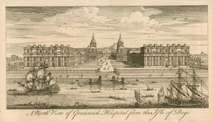 Vista norte do Greenwich Hospital, em Londres, a partir da Ilha dos Cães de English School