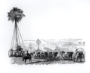 Uma palmeira transportada para o Hyde Park para a Grande Exposição, Londres, 1851 de English School