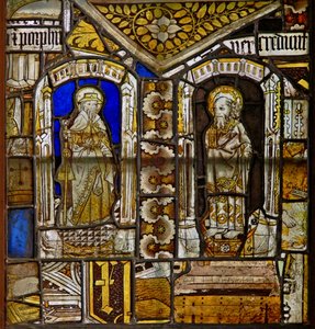 Um painel na janela do leste representando St James com St Paul com a erva de Gromwell acima de English School