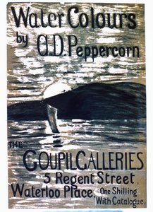 Um cartaz anunciando o programa AD Pepercorns Watercolor na Goupil Galleries