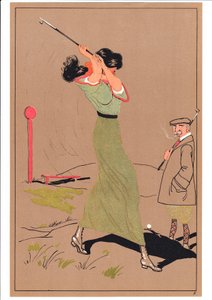 Uma cópia de dois golfistas em postagens cômicas e bem-humoradas, c.1920 de English School