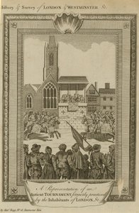 Uma representação de um torneio Antient anteriormente praticado pelos habitantes de Londres de English School