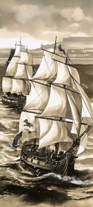 Uma salva de tiros acompanhou a partida de Jean de La Perouse numa viagem de exploração ao largo do Pacífico de English School