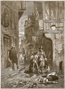 Uma rua em Londres durante a grande praga, ilustração da história ilustrada de Cassells da Inglaterra (foto sépia) de English School