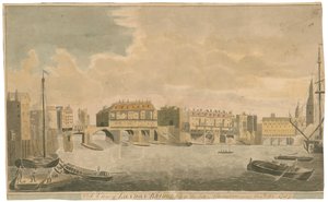 Uma visão da Old London Bridge antes de alterações, como em 1757 de English School