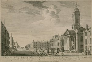 Vista, st, georges, igreja, hanover, quadrado, conduit, rua, londres