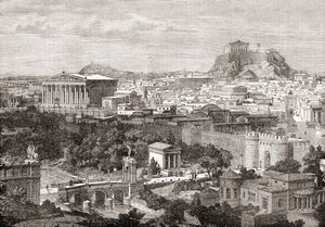 Uma vista da antiga Atenas, Grécia. De The Review of Reviews, publicado em 1891 de English School