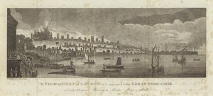 Uma visão de parte de Londres como apareceu no Grande Incêndio de 1666 de English School