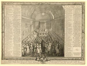 Uma visão da Casa dos Pares, o rei sentado em seu trono, os comuns atendendo a ele no final da sessão 17412