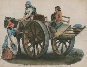 Uma mulher e uma criança em um carrinho puxado por cavalos de English School