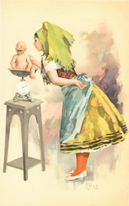 Um, mulheres, pesando, um, chorando, bebê, ligado, um, jogo, de, escalas de English School