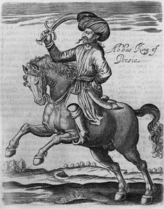 Abbas rei da Pérsia, ilustração de &39;alguns anos de viagem na Afrique e na Ásia&39; por Sir Thomas Herbert, 1634 (gravura) de English School