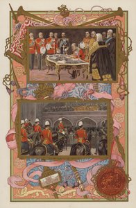 Adesão do rei Eduardo VII: assinatura da proclamação; a proclamação em curso (cor litho) de English School