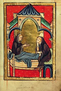 Adicionar 39943 f.21 Boisil, prior de Cuthbert em Melrose, em seu leito de morte, de 