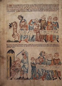 Adicionar 47682 f.21v Dança de Salomé perante Herodes e a morte de João Baptista, da "Bíblia Holkham", c.1320-30 (vellum) de English School